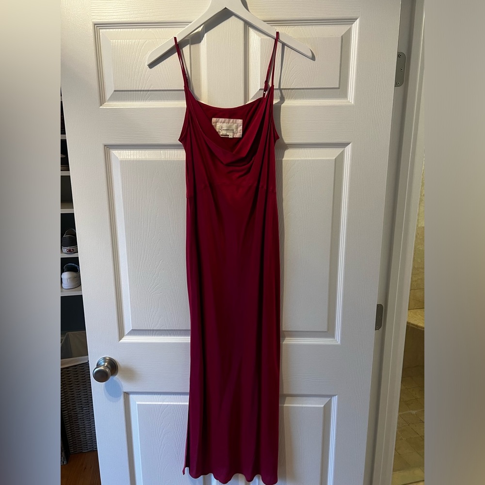 Anthropologie Pink Satin Dress Midi Length